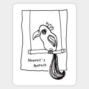 parrot on a swing nobody is perfect black linedrawing T-Shirt Magnet